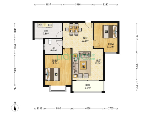 民馨居小区 2室2厅1卫 98平方