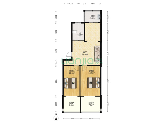 农业路30号院 2室1厅1卫 79平方