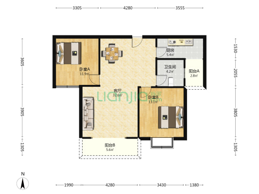金鼎中央公园 2室1厅1卫 102平方