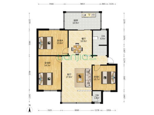 永乐路71号院 3室2厅2卫 94平方