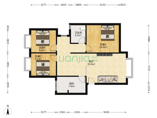 荣祥嘉苑 3室1厅1卫 112平方