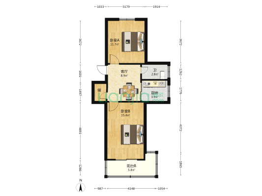 青山村 2室1厅1卫 59平方