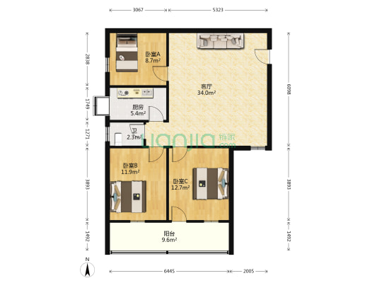 新河家具城 3室1厅1卫 100平方