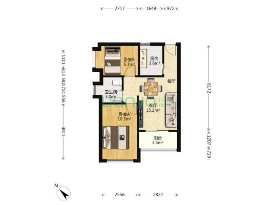 虹翔嘉园 2室1厅1卫 55平方