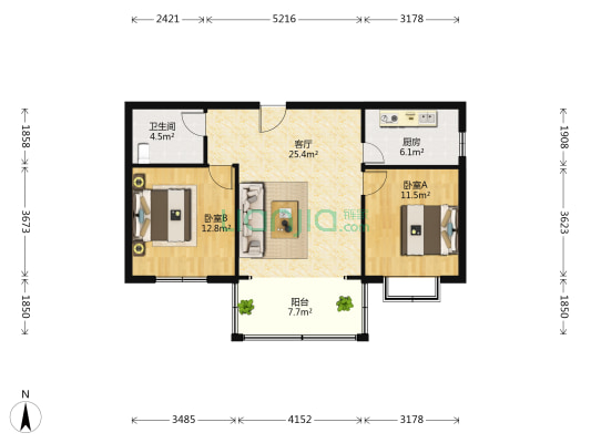 珠江怡景 2室1厅1卫 95平方