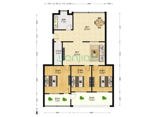 新建大道101号 3室2厅1卫 104平方