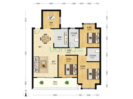 龙游云锦苑 4室1厅2卫 125平方