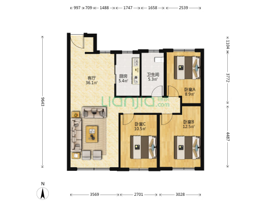 金地保利半山麓 3室1厅1卫 97平方