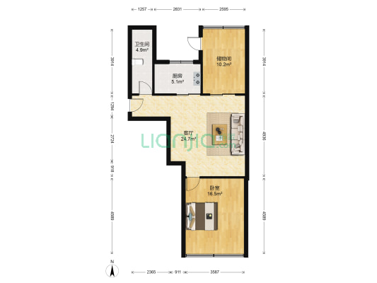 盖佳花园南一区 1室1厅1卫 65平方