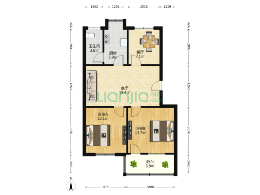 兴国路250号 2室2厅1卫 84平方