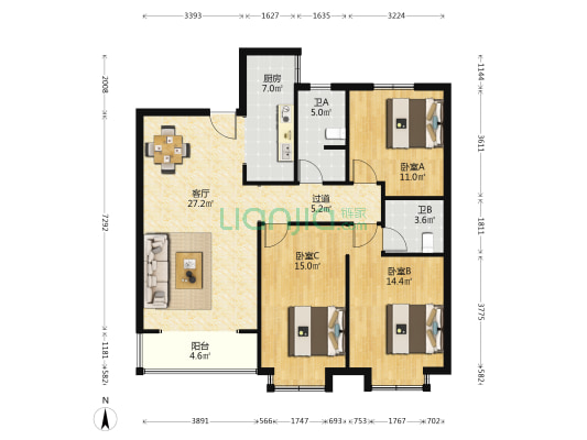 祥瑞城 3室1厅2卫 125平方
