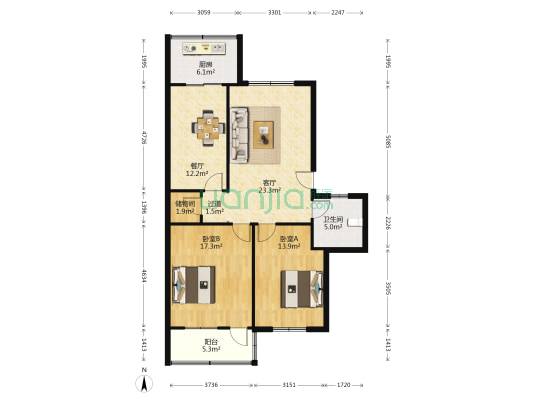 四建干部宿舍 2室2厅1卫 104平方