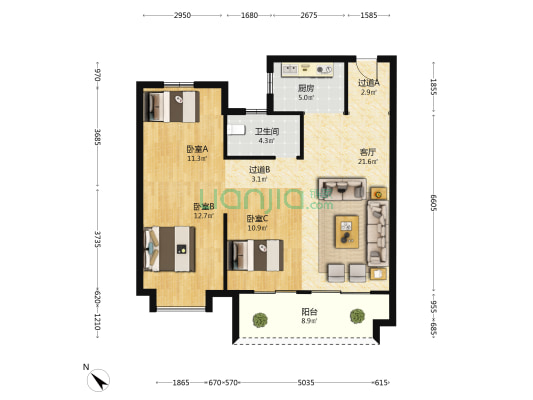 中设众安双屿大观 3室1厅1卫 99平方