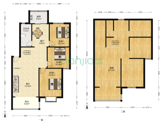 谷阳五区 3室2厅1卫 176平方