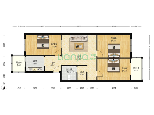畜牧局宿舍(广阳区) 3室1厅1卫 106平方