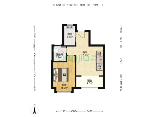 怡海花园 1室1厅1卫 55平方
