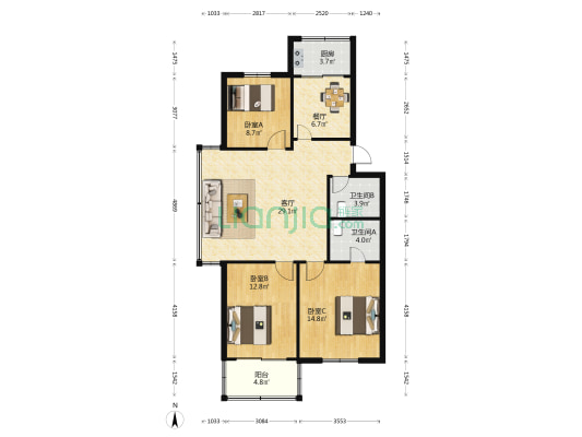 益力城 3室2厅2卫 111平方
