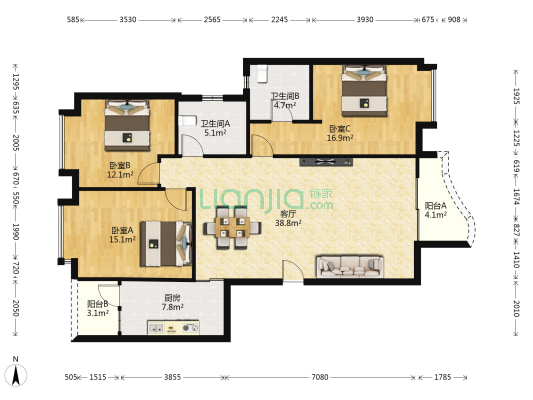 尚东宏御 3室1厅2卫 141平方