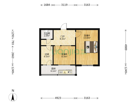 幼师宿舍 2室0厅1卫 55平方