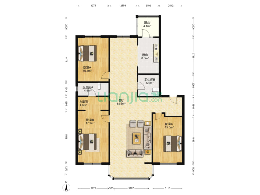 美域江岛 3室1厅2卫 186平方