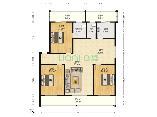 传输局宿舍 3室2厅2卫 171平方