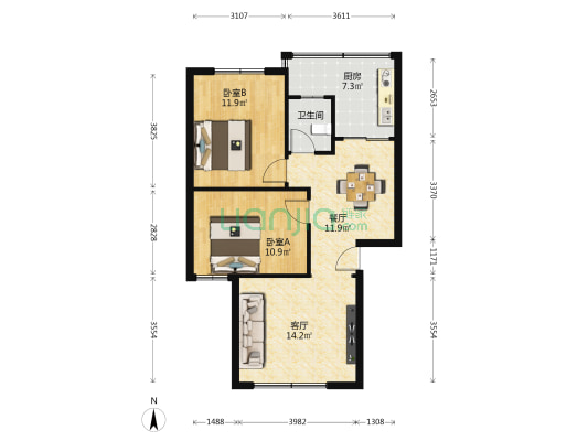 祥云新园 2室2厅1卫 72平方