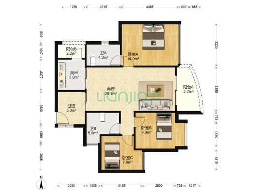 君御海城 3室1厅2卫 97平方