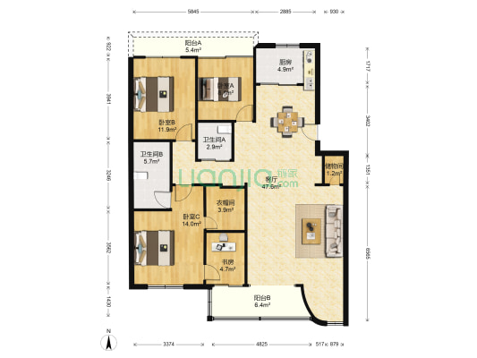 球山花园 4室1厅2卫 142平方