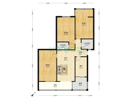 泰康东路52号 3室2厅2卫 119平方