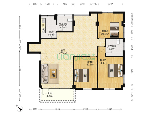 东桥东路 3室1厅2卫 128平方