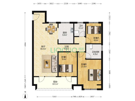 金科平澜府 3室1厅2卫 117平方