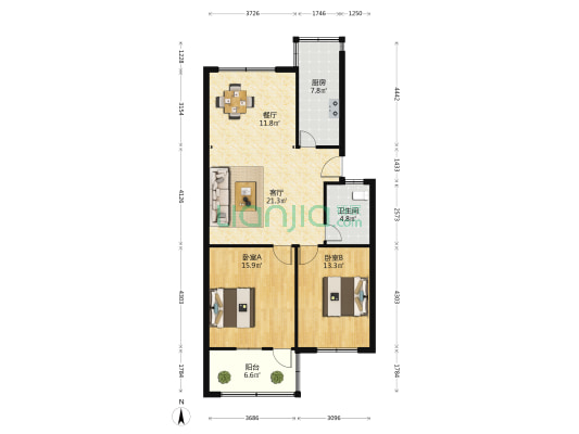 宋都市场街1号院 2室2厅1卫 94平方
