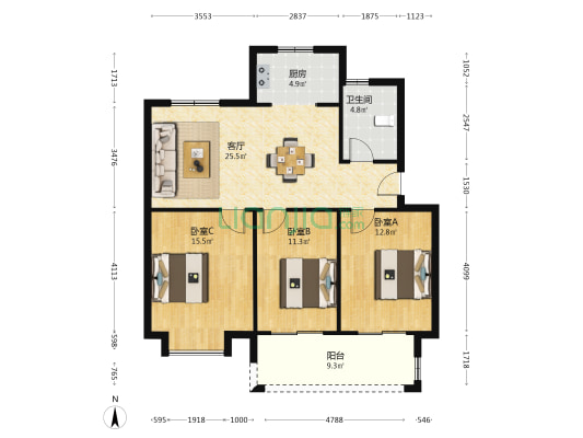 茂月居人才公寓 3室1厅1卫 99平方