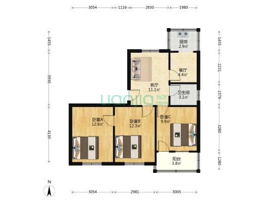 文化局家属院 3室2厅1卫 73平方