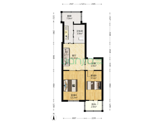 李屯小区 2室1厅1卫 64平方