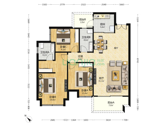 梵悦里 3室1厅2卫 121平方