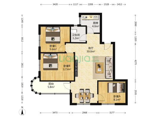 祥兴新村 3室1厅1卫 86平方