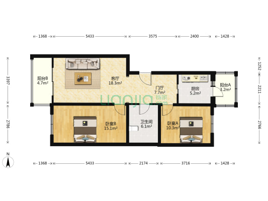 圣景苑 2室1厅1卫 92平方