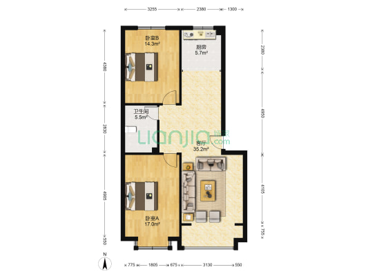 德润公馆 2室1厅1卫 93平方