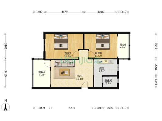 银沙横街12号 2室1厅1卫 77平方