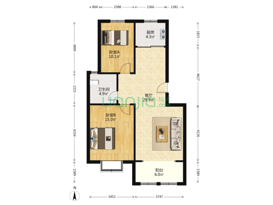 祥顺幸福居 2室1厅1卫 88平方