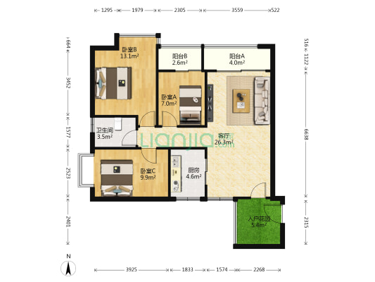 兰亭璟濠 3室1厅1卫 96平方