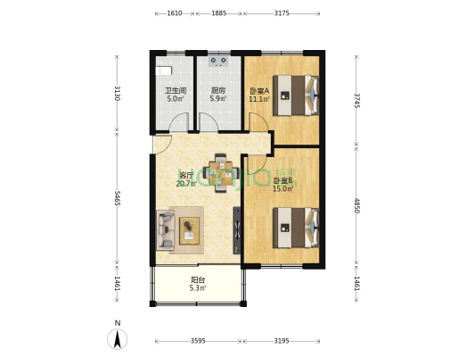 公园北路 2室1厅1卫 78平方