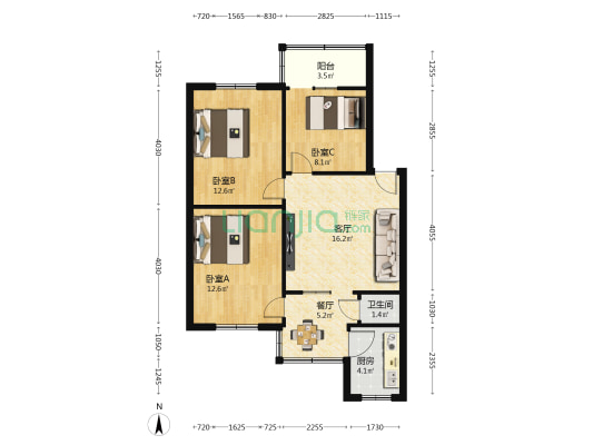 吉祥苑 3室2厅1卫 79平方