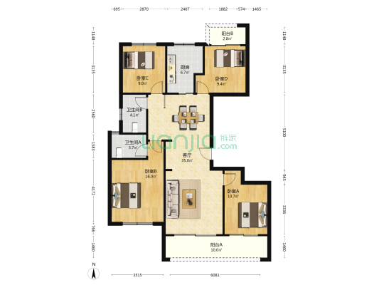 建发华发江华玺云 4室1厅2卫 139平方