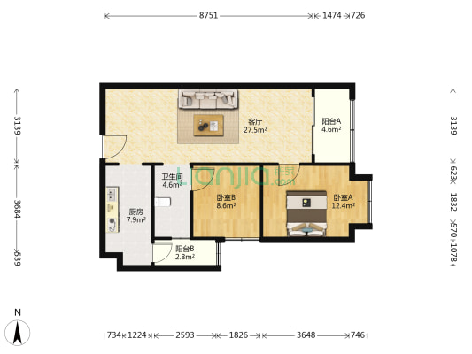 碧桂园北城映象春分苑 2室1厅1卫 89平方