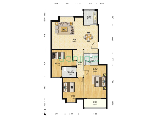塘景住宅区二组团 3室1厅2卫 135平方