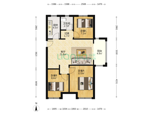 中联·依山伴城颐城 3室1厅1卫 89平方