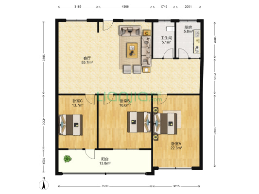 新华书店家属院东院 3室1厅1卫 183平方