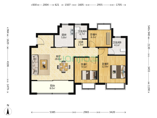 金轮翠雍华庭 3室1厅2卫 110平方